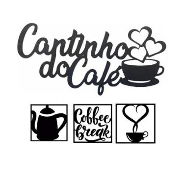 Imagem de Kit 4 Placas Decorativas Cantinho do Café em MDF Preto - Wood Shop