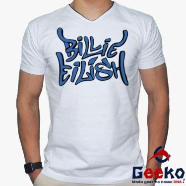 Imagem de Camiseta Billie Eilish 100% Algodão Geeko, Branca gola v, Azul, GG