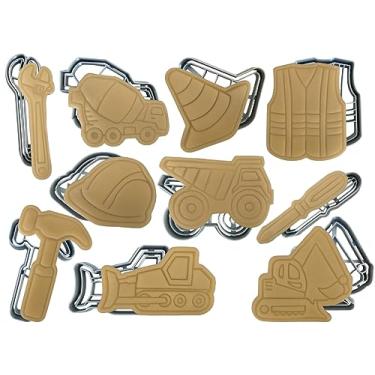 Imagem de Moose Goods Cortadores de biscoito de construção – Conjunto de 10 cortadores de biscoito para festas de aniversário infantis ou festas temáticas – Inclui caminhão basculante, caminhão de cimento,