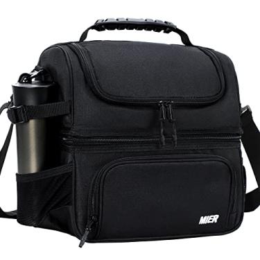 Imagem de Bolsa de almoço com compartimento duplo MIER com alça de ombro para homens e mulheres, bolsa térmica à prova de vazamento, Preto