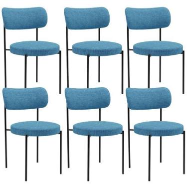 Imagem de Kit 06 Cadeiras Estofadas Para Sala De Jantar Louise L02 Linho Azul - 