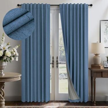 Imagem de Cortinas pretas azuis jeans para sala de estar, 153 cm, isolamento térmico, escurecimento, cozinha, drapeado, para janelas sobre a pia, boho, cortina blackout texturizada para sala de jantar, quarto