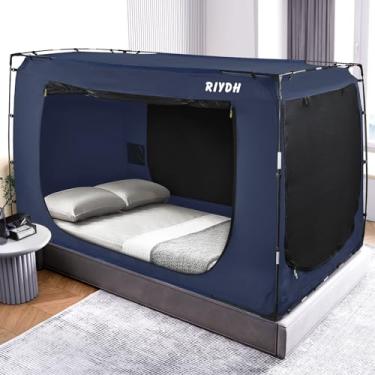Imagem de RIYDH Barraca de cama com dossel de cama tamanho casal para adultos e crianças - barraca de sonho portátil com design original barraca de dormir interna 80% blackout com 3 portas respirável grande