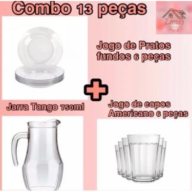 Imagem de Conjunto Pratos Fundos + Jarra Tango SM 750ml + Jogo de Copos American