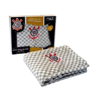 Imagem de Manta Baby Bordada Microfibra 90cm x 1,10cm Corinthians Bebe Menino Me