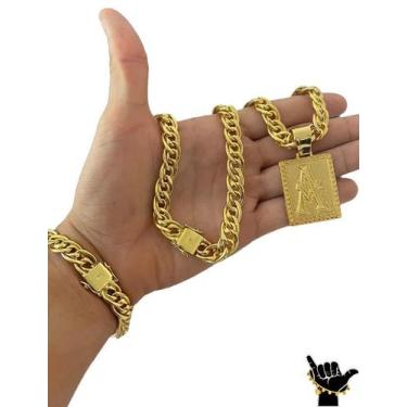Imagem de Corrente Romana 10mm + Pulseira + Pingente - Banhado a Ouro - ToJoia18