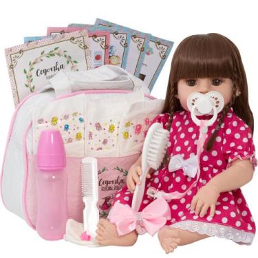 Imagem de Bebê Estilo Reborn Fofa 100% Silicone 46cm Enxoval Completo - Cegonha 