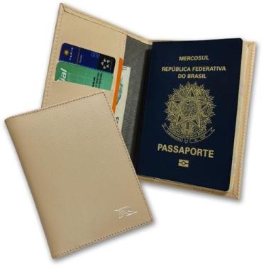 Imagem de Carteira Porta Passaporte Couro RFID Blocking 34-R Raffai Couros, Crem