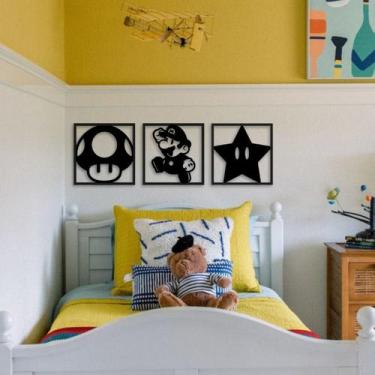 Imagem de 3 Quadros Decorativos Aplique de Parede Tema Mario Bros - Artpical