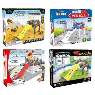 Imagem de Kit com 4 Conjuntos de Carrinho Rampa e Estacionamento 148 Peças Pais 
