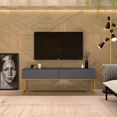 Imagem de rack para sala estilo indutrial com 2 gavetas Cinza/Dourado - LCN Move