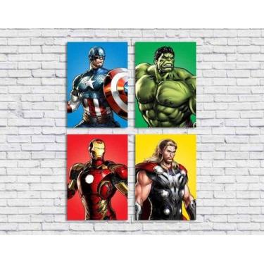 Imagem de Quadro Decorativo Herois Marvel Quarto Menino Kit 4 peças 20x30cm - Ca