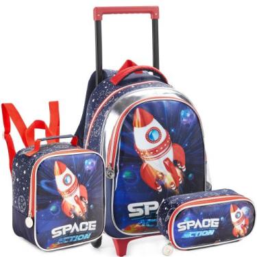 Imagem de Mochila Escolar Masculina Rodinha 16 com Lancheira e Estojo - DENLEX 1
