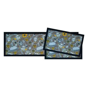 Imagem de Jogo de Pia 3 Peças Xícaras Estampa Kit Tapetes Decoração Cozinha Resi