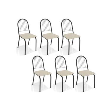 Imagem de Cadeira de Cozinha Noruega 2C077 Kit 6 Un Preto Fosco/Nude 16 - Kappes