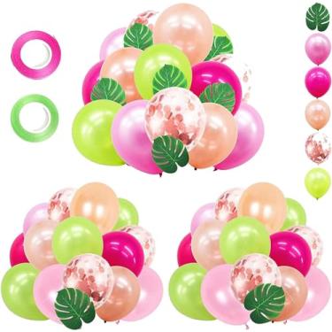 Imagem de Hawaiian Party Decorations, 68pcs Tropical Luau Party Decorations Balloons With Palm Leaves For Summer Aloha Moana Tiki Birthday Baby Shower Party Decorations