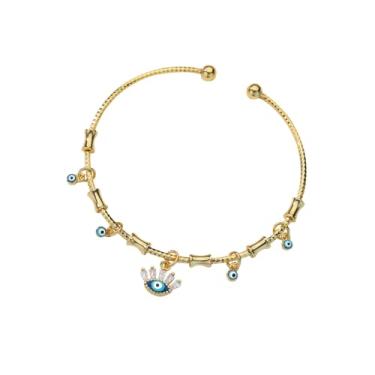 Imagem de BlingNuts Pulseiras de mão Hamsa com olho turco para mulheres, bracelete para proteger guardiões, amigas, neta, Natal, família, aniversário, aniversário, F, Aço inoxidável, Sem Pedra Preciosa