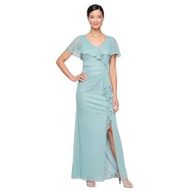 Imagem de S.L. Fashions Vestido feminino de malha elástica com glitter com enfeite de ombro formal longo, (tamanho pequeno e regular), Seaglass, 44