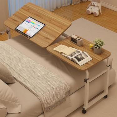 Imagem de Mesa de cama sobre a cama, mesa com rodas, mesa sobre a cama, mesa sobre a cama, mesa móvel com rodas, mesa de computador para cama, mesa de sobrecama com rodas, altura ajustável, marrom