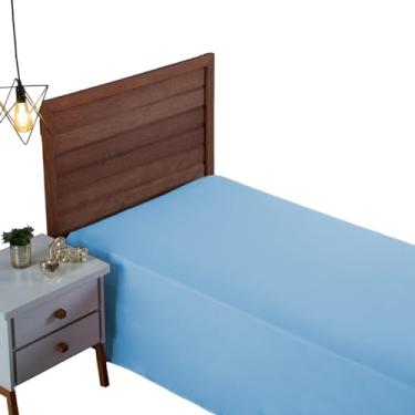 Imagem de Lençol Solteiro 300 Fios Percal 100% Algodão Toque Macio Sem Elástico Avulso Roupa de Cama Box (Azul Piscina)