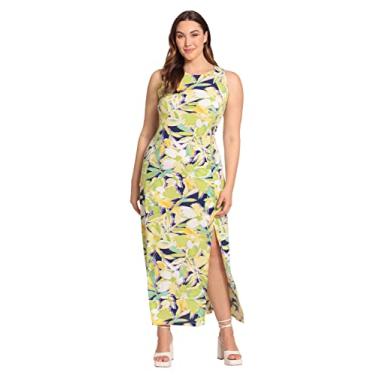 Imagem de London Times Vestido maxi feminino com fenda dupla, ocasião de férias, evento, convidada, Azul-marinho/amarelo claro, 54