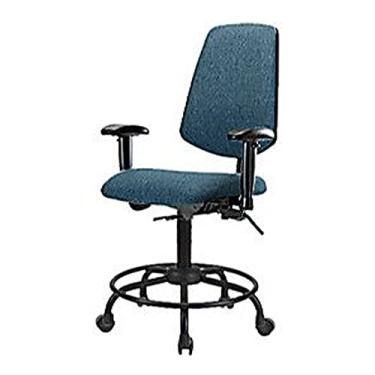 Imagem de Thomas Cadeira de mesa de tecido 1163K31 com encosto médio sem inclinação, base de tubo redondo, braços ajustáveis, rodízios, azul