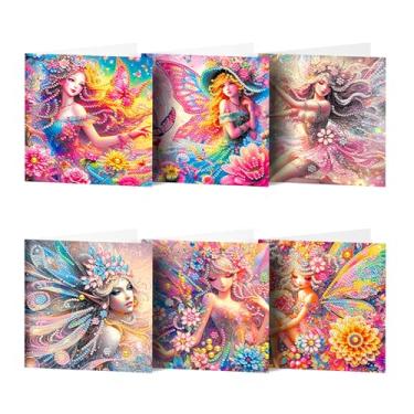 Imagem de pigpigboss Pacote com 6 cartões comemorativos de arte de pintura de diamante de fada com envelope, cartão de felicitações com pintura de diamante de borboleta, cartões de aniversário de asas de anjo