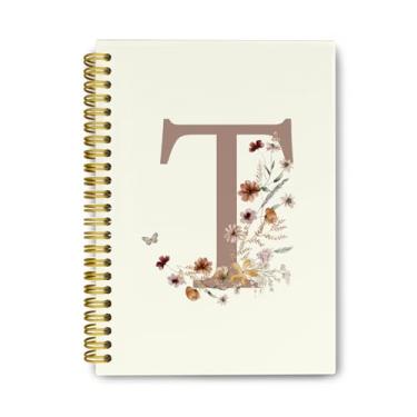 Imagem de THDSE Cadernos florais presonlizados com letra T, cadernos espirais vintage femininos de capa dura para escola, presentes com monograma para mulheres e meninas, caderno forrado com material escolar
