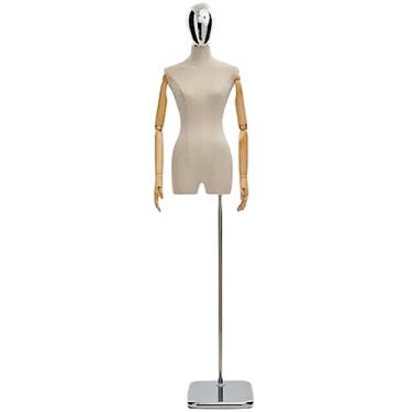 Imagem de Multiuso Manequim de superfície de veludo de camurça de meio corpo Manequim de corpo de manequim feminino para exibição de roupas com suporte de altura ajustável Janela