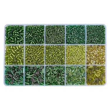 Imagem de GOMAKERER Cerca de 6.200 peças, 15 estilos de contas verdes de sementes de corneta, 2 ~ 7 mm estilos mistos mini contas redondas de sementes redondas contas espaçadoras soltas contas transparentes em