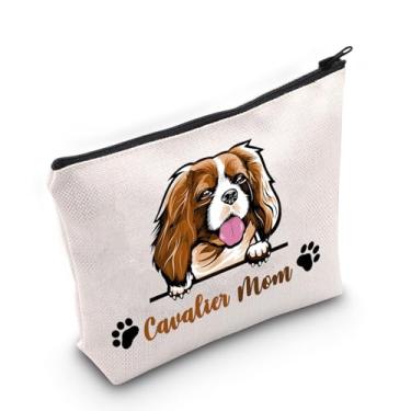 Imagem de PWHAOO Cavalier King Charles Spaniel amante presente Cavalier Mom bolsa de maquiagem Cavalier King Charles Spaniel proprietário bolsa de cosméticos bolsa de viagem com zíper, Cavalier Mom M
