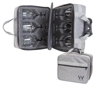 Imagem de Mala para Vinho de Mão Pequena Para Transporte de Garrafas Vinho e Taças Com Espuma Protetora Anti Shock Wine & cia (6 taças, Cinza)