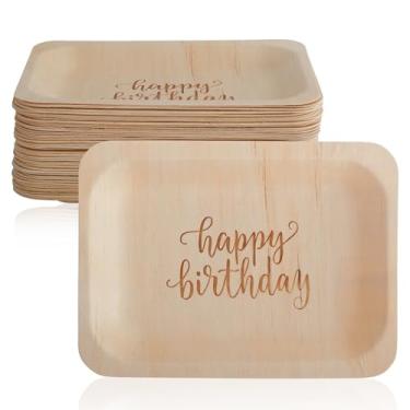 Imagem de "Happy Birthday" Disposable Birthday Party Plates-100% Natural Birthday Party Plates, Eco-Friendly Alternative to Paper Plates and Plastic Plates (7.5" x 5.5", 50-Pack)