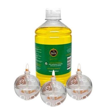 Imagem de Kit 3 Lamparina Bola + 500ml Fluido Citronela - Velas Bistrot