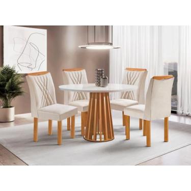 Imagem de Sala de Jantar Mesa redonda de vidro Berlim Redonda Cinamomo Com 4 Cad