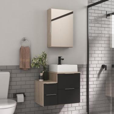 Imagem de Conjunto Gabinete Banheiro Nivus 60cm  - MOVEIS JOIA, Madeirado / Pret