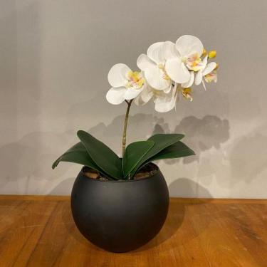 Imagem de Arranjo Centro de Mesa Orquídea Branca Artificial no Vaso Preto - Deco