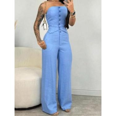 Imagem de Conjunto Elegante Feminino sem alça Mais Calça Pantalona Alfaiataria S