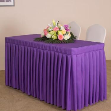 Imagem de Toalha de mesa retangular de cor sólida toalha de mesa com saia para conferências, escritório, hotel, exposição, toalha de mesa longa, lavável, roxa, 60 x 120 cm