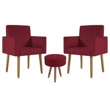 Imagem de Kit 2 Poltronas Cadeira Recepção Nina Com Puff Balaqui Decor Marsala