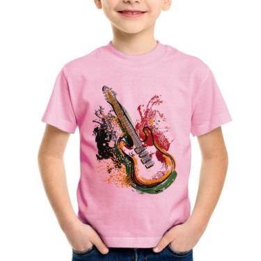 Imagem de Camiseta Infantil Guitarra Reggae - Foca na Moda, Rosa bebê, 12
