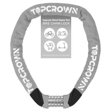 Imagem de Topcrown Mostrador digital de metal com trava de bicicleta, 1 m de comprimento, alta segurança, resistente, antifurto, cadeado de corrente de bicicleta, combinação de 5 dígitos, trava de bicicleta sem