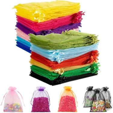 Imagem de Borsicge 100 peças de organza transparente premium, 10 x 12 cm com cordão multicolorido para lembrancinhas de casamento, sacolas de presente para festa de Natal, festivais, sabonetes de banheiro