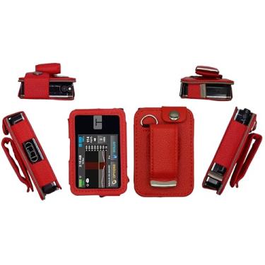 Imagem de Capa de couro premium com protetor de tela e clipe de cinto rotativo (cordão de pescoço) para bomba de insulina Tandem Diabetes Care T: Slim X2 (todos os modelos) (VERMELHO)