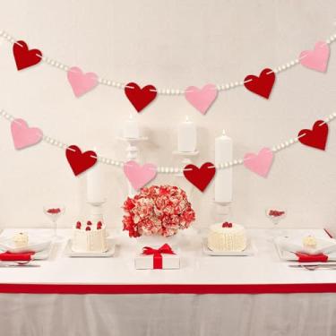 Imagem de kapeiluo Guirlanda De Corações De Feltro Para Namorados Com Contas De Madeira, Decorações Para Namorados, Pacote Com 2 Faixas De Corações Vermelhos E Rosa, Fazenda Rústica, Feliz Dia Dos Namorados,