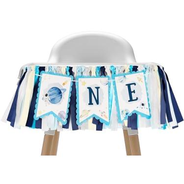 Imagem de Kriyokiaa Faixa de cadeira alta de 1º aniversário, primeira viagem ao redor do sol, decoração de festa de primeiro aniversário, tema espacial de foguete de astronauta, cadeira alta de aniversário ONE