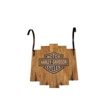 Imagem de Porta Capacete de madeira Izzy Amiel Motociclista Old School Harley, 1