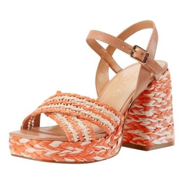 Imagem de Marc Fisher LTD Sandália feminina de salto Juliey, Laranja/Claro Natural Multi 113, 37