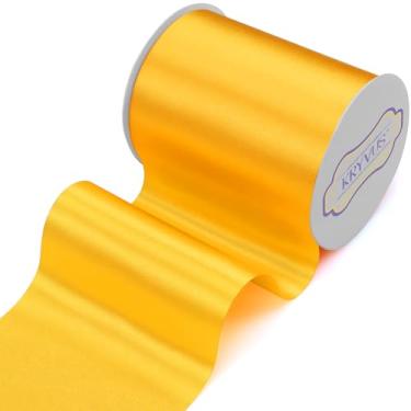 Imagem de Kryvus Fita de cetim amarela dourada de 10 cm x 22 metros de largura para cerimônia de corte, grande abertura, faixa de cadeira de casamento, decoração de carro, laços de cabelo, embrulho de presente,