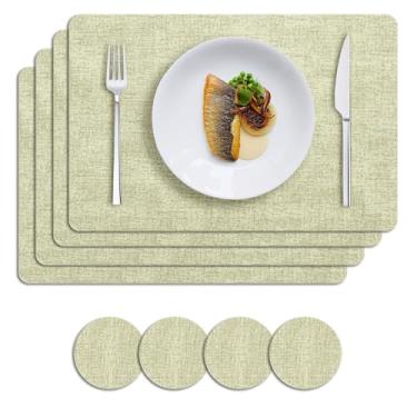 Imagem de MOSAYT Jogo americano de couro sintético, conjunto de 6 tapetes de vinil resistente ao calor, com porta-copos para copos, lavável e à prova de óleo, à prova de óleo, para cozinha, jantar, ambientes